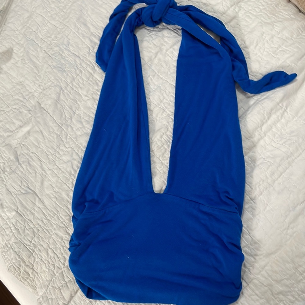 PACSUN BLUE CROPPED HALTER TOP